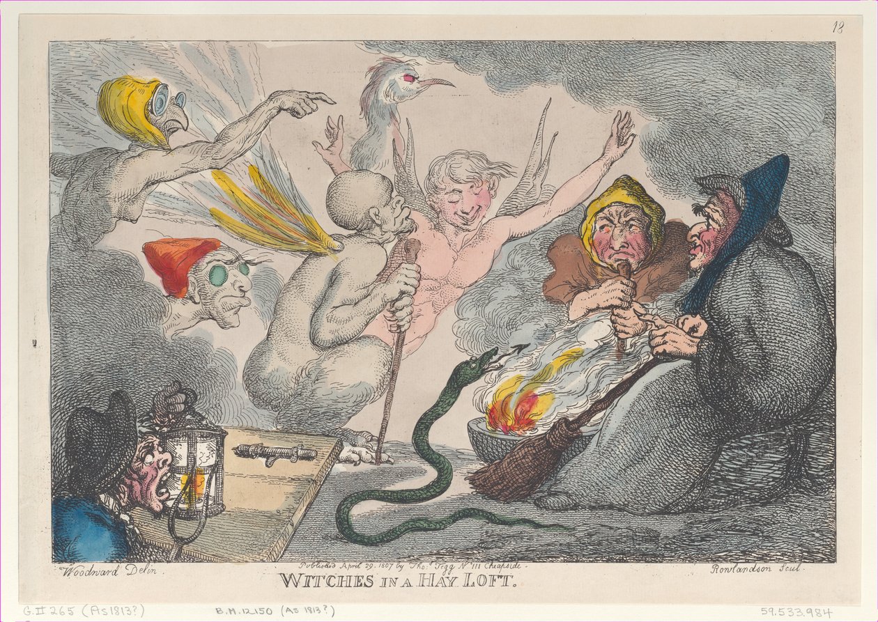 Heksen in een hooizolder door Thomas Rowlandson