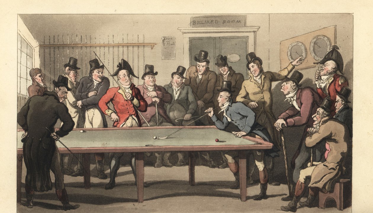 Jonge Engelse heren spelen een spelletje biljart door Thomas Rowlandson