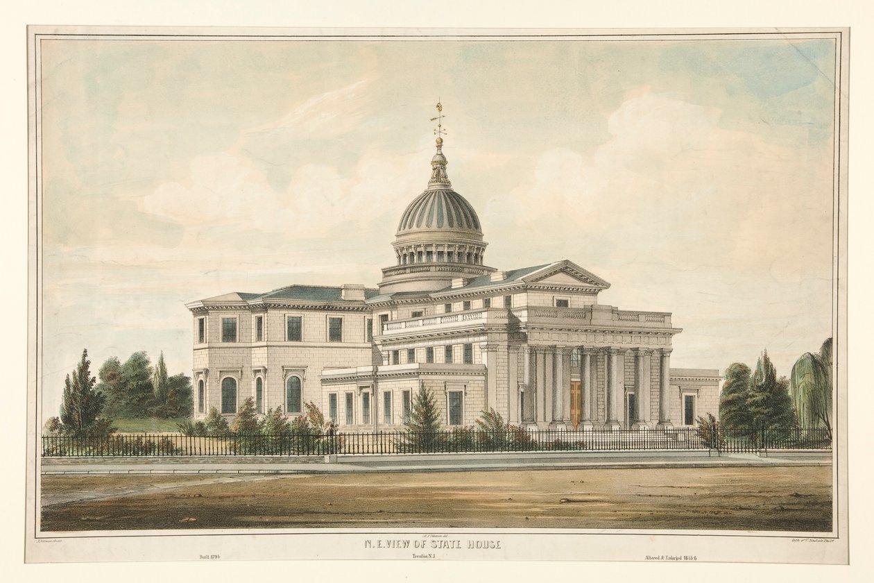 N.E. Gezicht op het State House gebouwd in 1794 - Trenton, N.J. Gewijzigd en vergroot 1845-6 door Thomas S. Sinclair