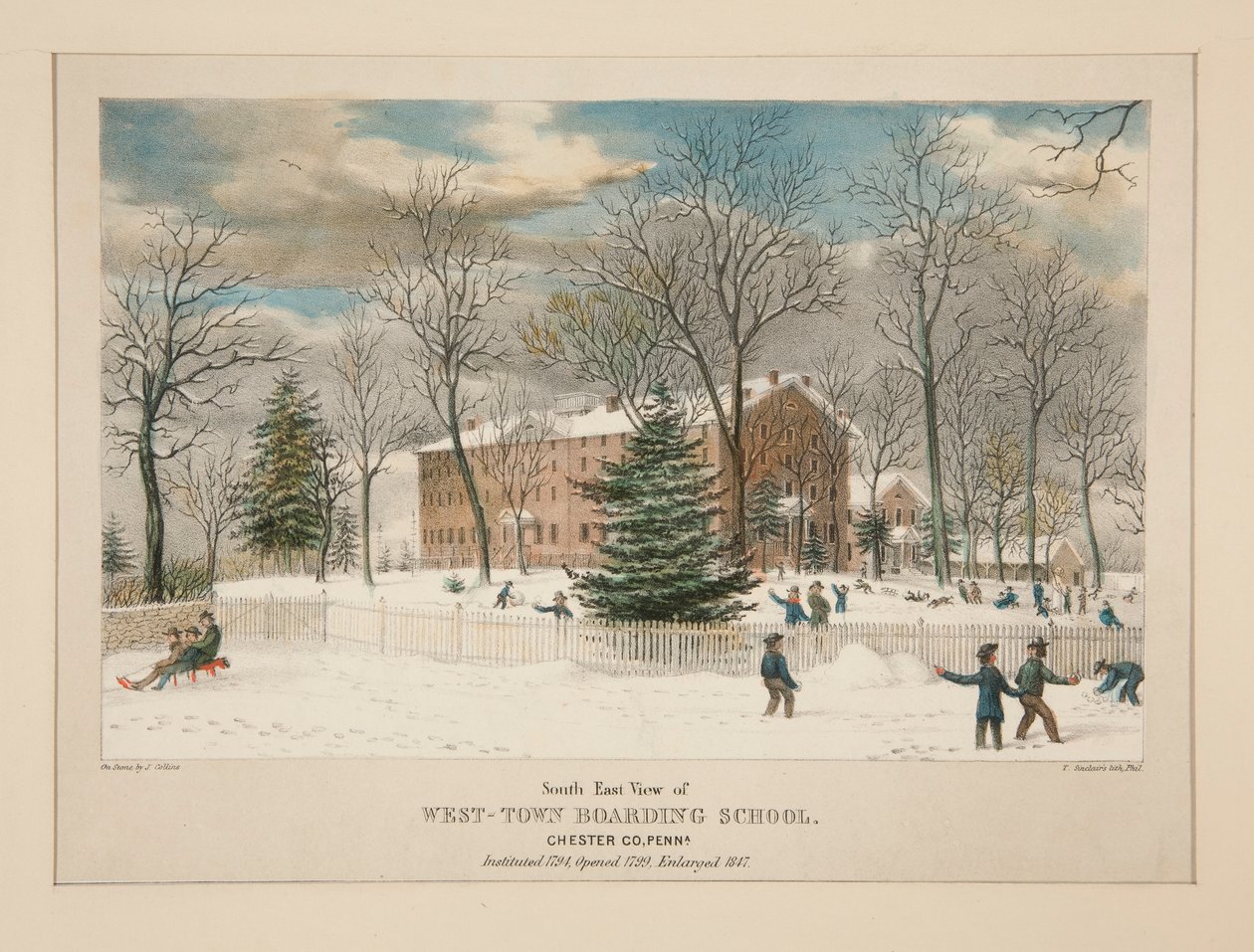 West-Town kostschool (zuidoost uitzicht), Chester Co., Pa. door Thomas S. Sinclair