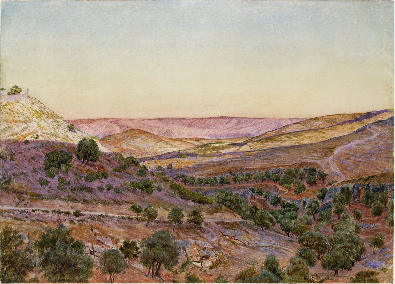 De Heuvels van Moab en de Vallei van Hinnom, 1854 door Thomas Seddon