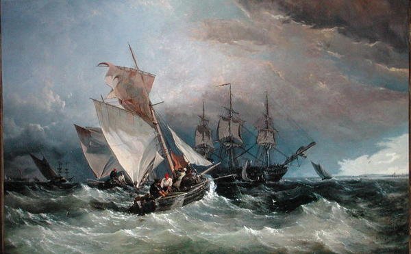 Garnalenvissers bij de Nore, Sheerness in de verte, ca. 1854 door Thomas Sewell Robins