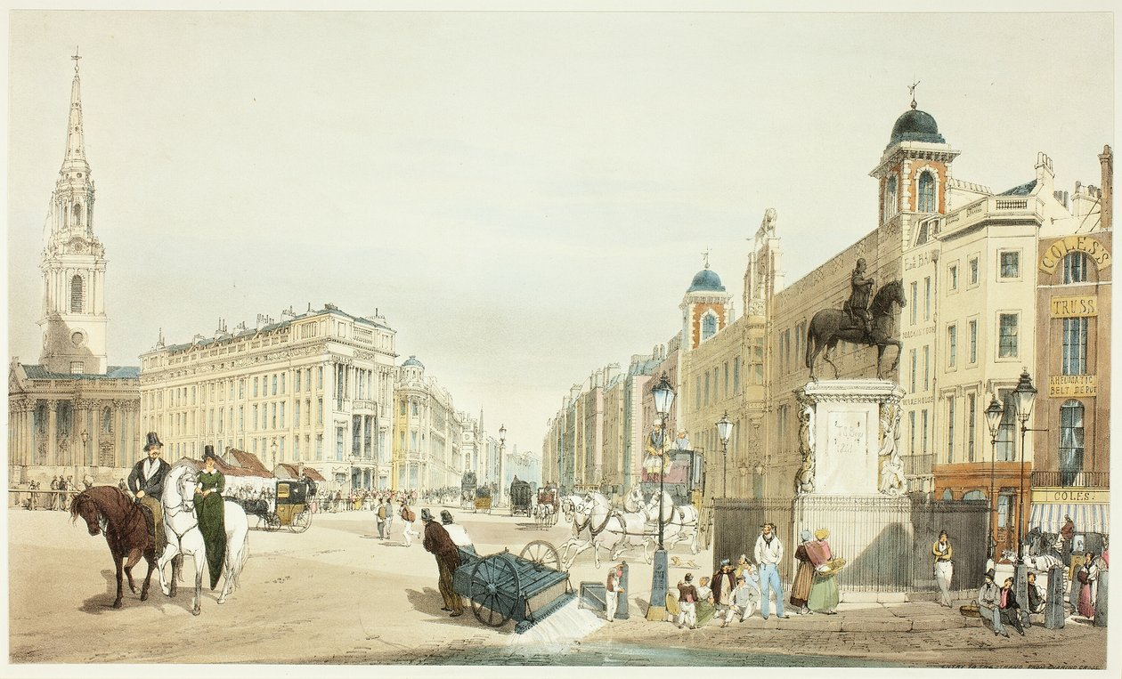 Toegang tot The Strand vanaf Charing Cross, plaat twintig uit Originele Zichten van Londen zoals het is door Thomas Shotter Boys