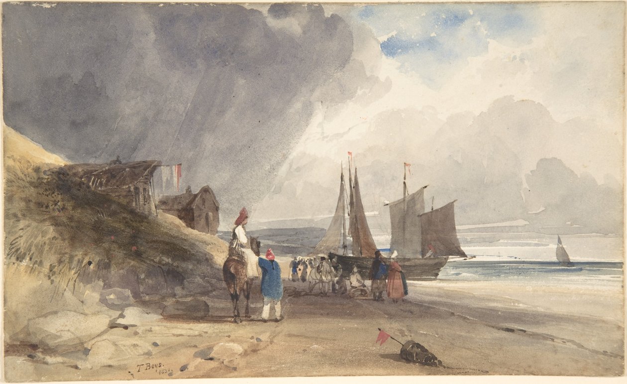 Figuren op een strand in Noord-Frankrijk door Thomas Shotter Boys
