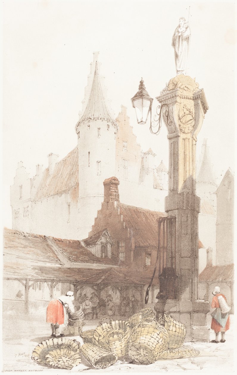 Vismarkt, Antwerpen door Thomas Shotter Boys
