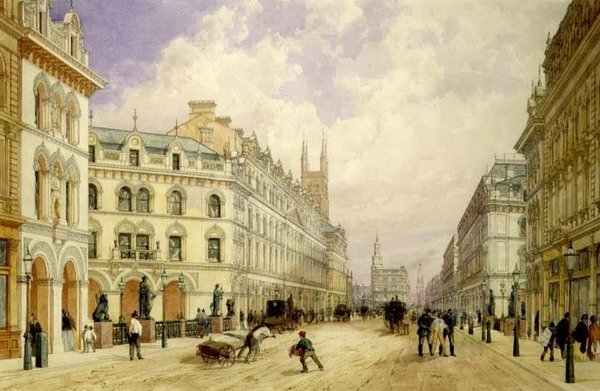 Holborn Viaduct Kijkend naar het Oosten, City of London door Thomas Shotter Boys