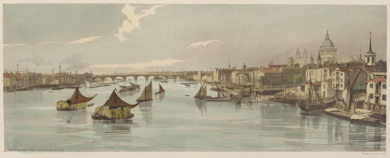 Londen zoals het is: Blackfriars, vanaf Southwark Bridge door Thomas Shotter Boys