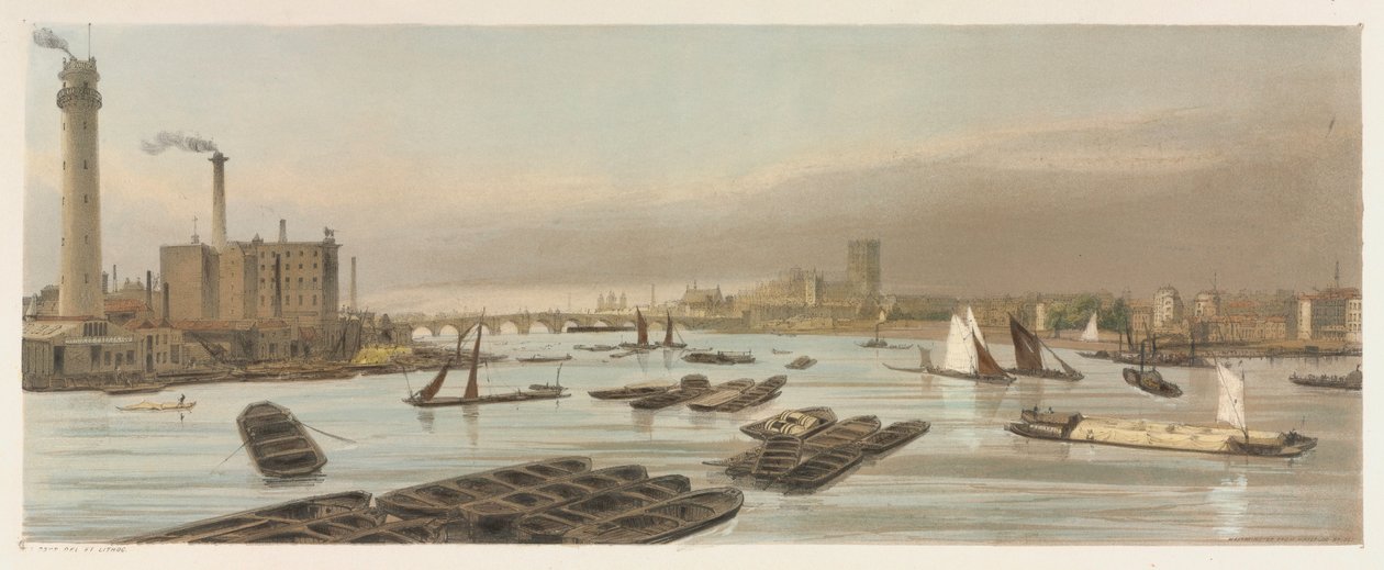 Londen Zoals Het Is: Westminster, vanaf Waterloo Bridge, 1842 door Thomas Shotter Boys