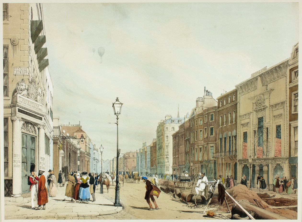 Piccadilly, kijkend naar de stad, plaat zeventien uit Original Views of London as It Is door Thomas Shotter Boys