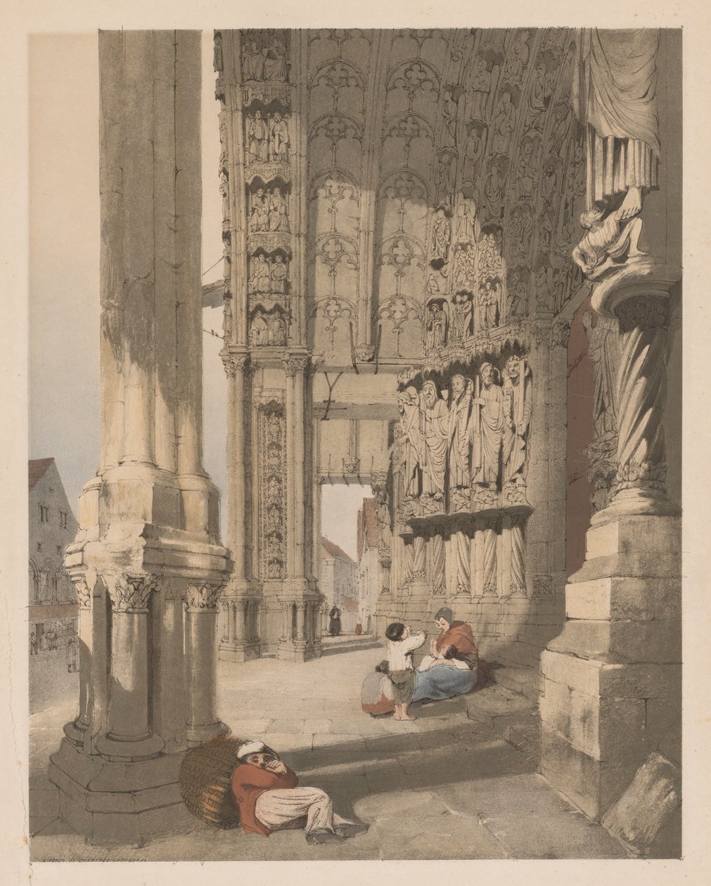 Pittoreske Architectuur in Parijs, Gent, Antwerpen, Rouen, Etc.: Zuidportaal van de Kathedraal van Chartres door Thomas Shotter Boys