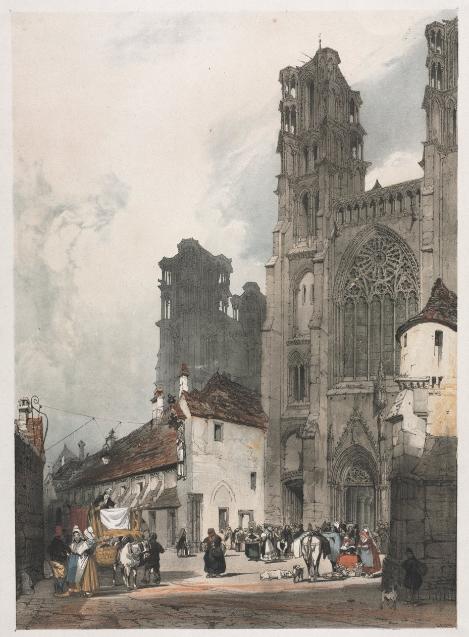 Pittoreske architectuur in Parijs, Gent, Antwerpen, Rouen: Laon, Frankrijk, 1839 door Thomas Shotter Boys