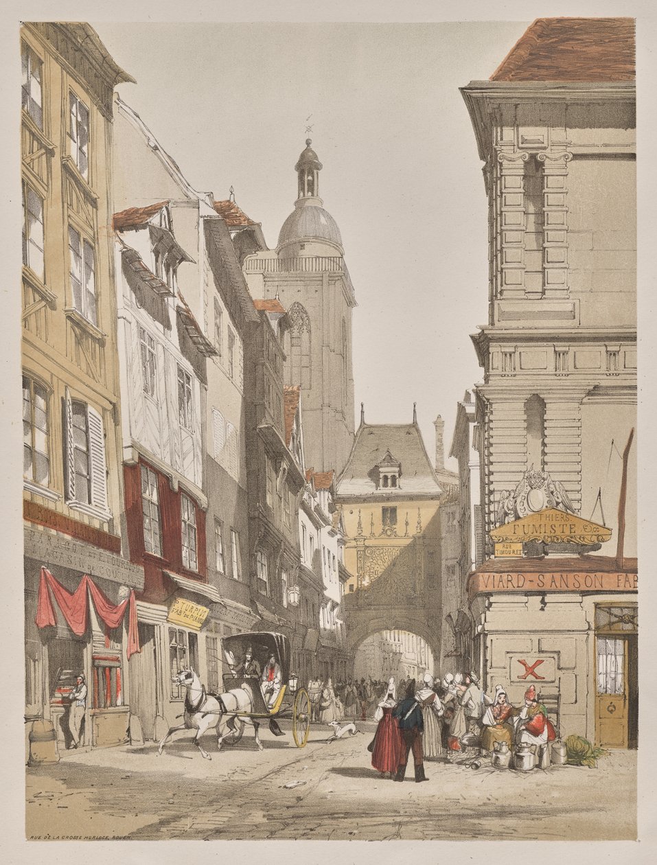 Pittoreske architectuur in Parijs, Gent, Antwerpen, Rouen: Rue de la Crosse Horlogue, Rouen, Frankrijk door Thomas Shotter Boys
