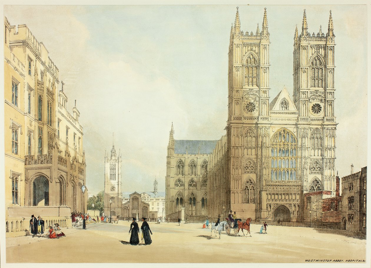 Westminster Abbey, Hospital en Company, plaat zeven uit Original Views of London as It Is door Thomas Shotter Boys