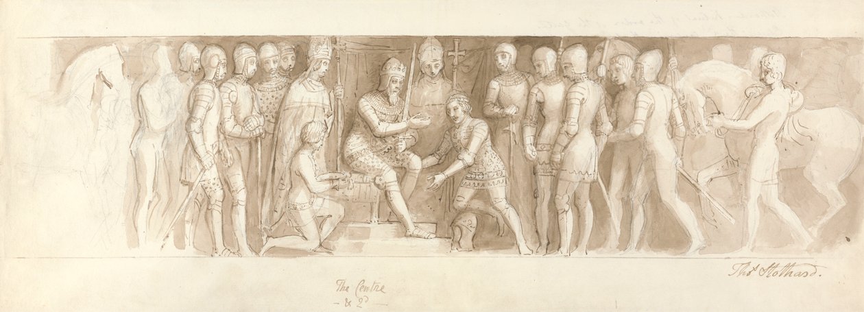 Ontwerp voor de grote trap, Buckingham Palace, het midden & 2e door Thomas Stothard