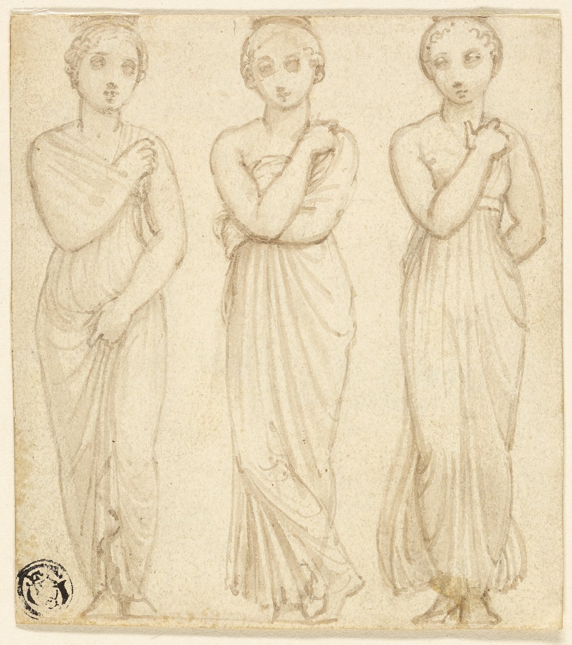 Drie Geklede Vrouwelijke Figuren door Thomas Stothard