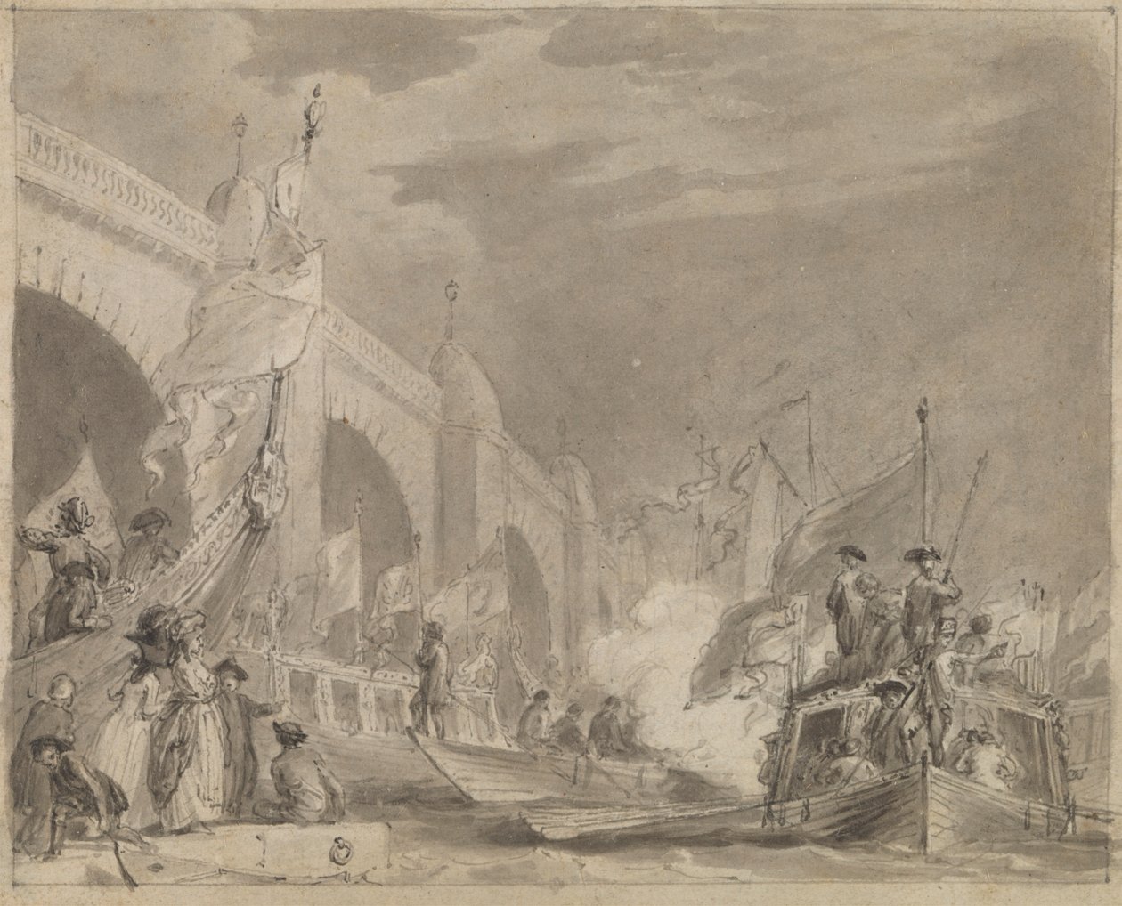 Westminster Bridge en de Koninklijke Barge door Thomas Stothard