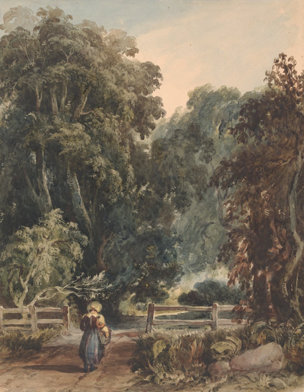 Meisje op laan, betredend bebost gebied door Thomas Sully