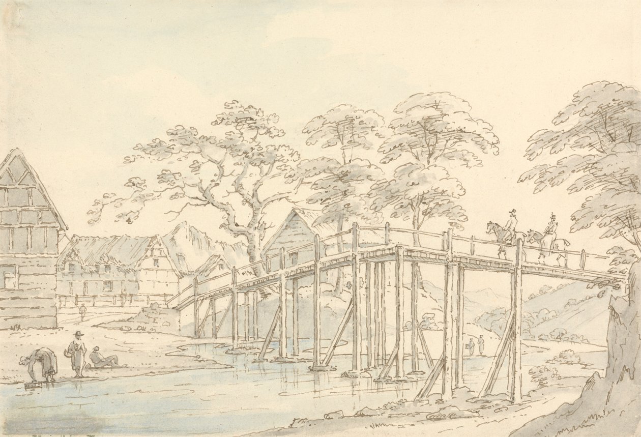 Brug over de Severn bij Newtown, Kijkend naar de Rivier door Thomas Sunderland