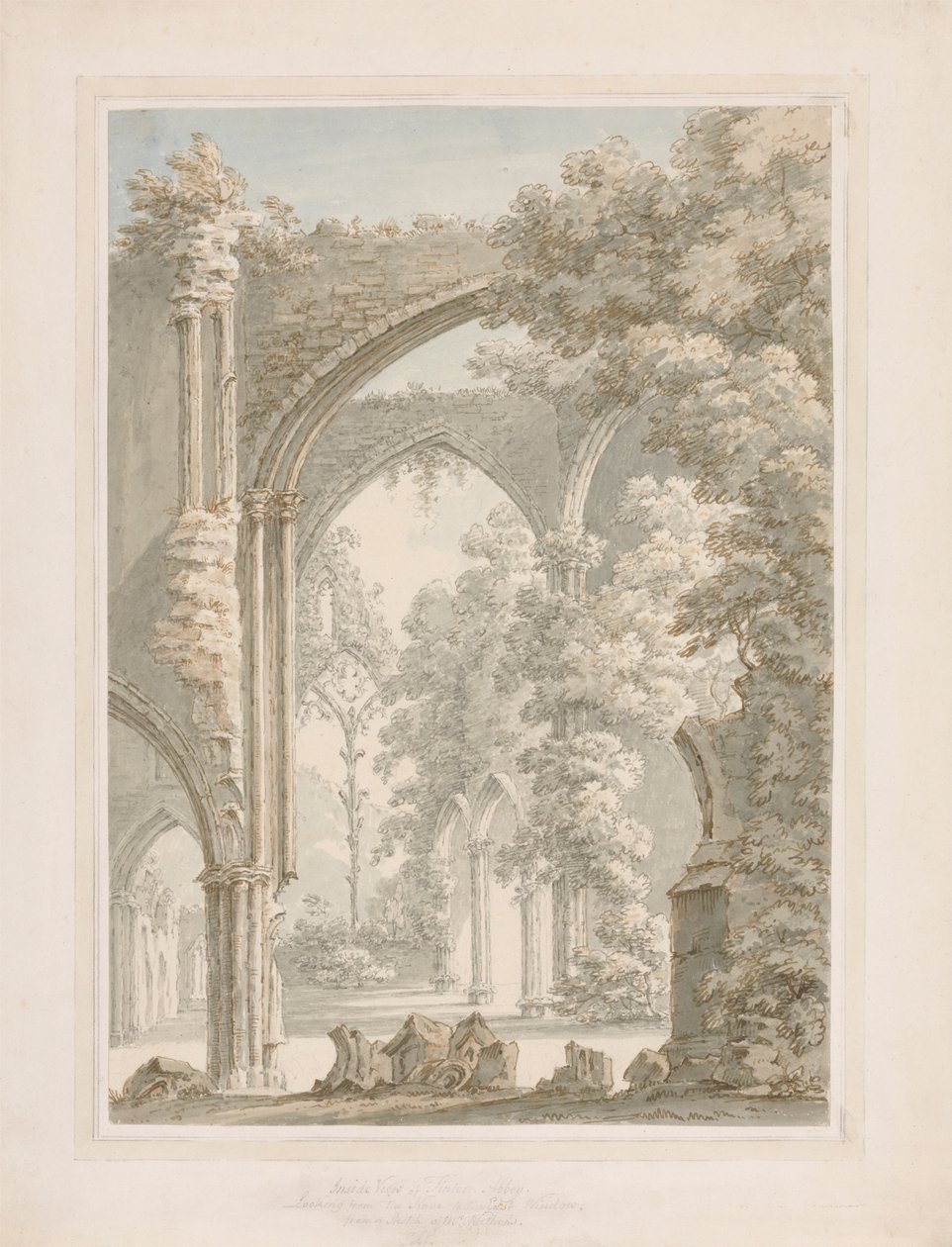 Binnenaanzicht van Tintern Abbey, kijkend van het schip naar het oostelijke raam door Thomas Sunderland