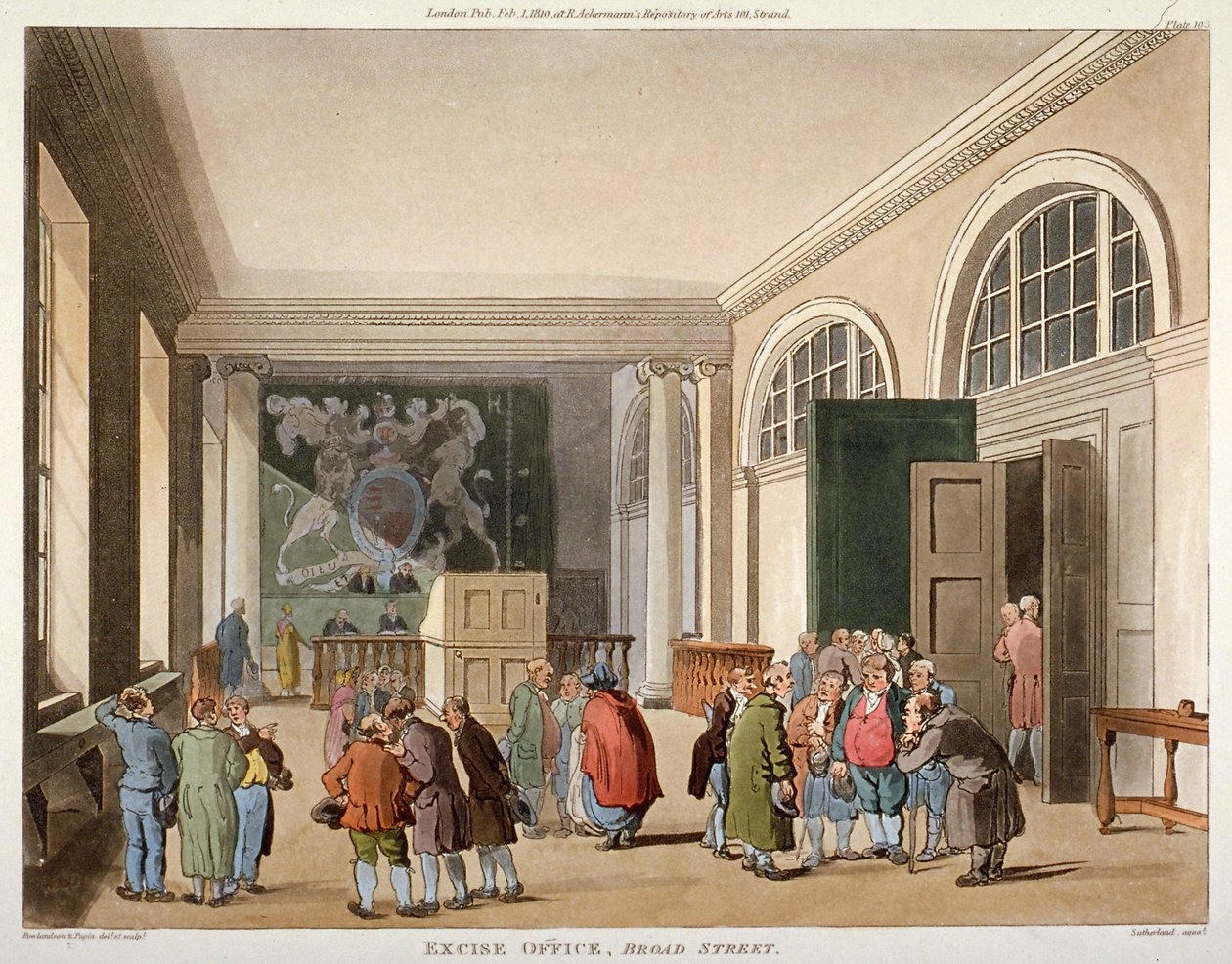 Interieur van het Accijnskantoor, Old Broad Street, City of London, 1810 door Thomas Sutherland