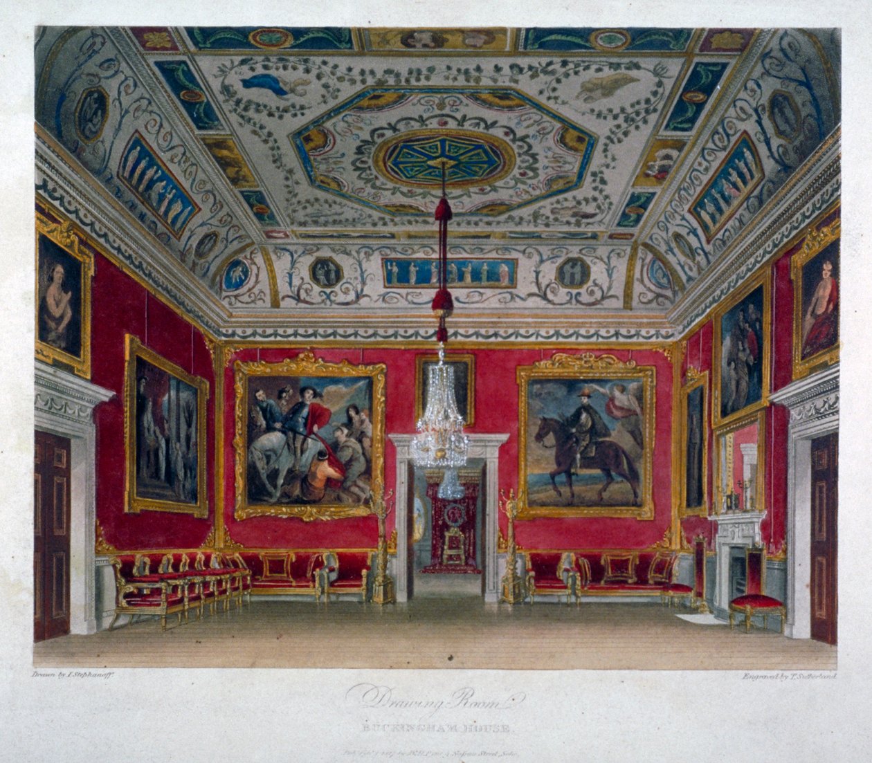 Interieur van de tekenkamer in Buckingham House, Westminster, Londen, 1817 door Thomas Sutherland