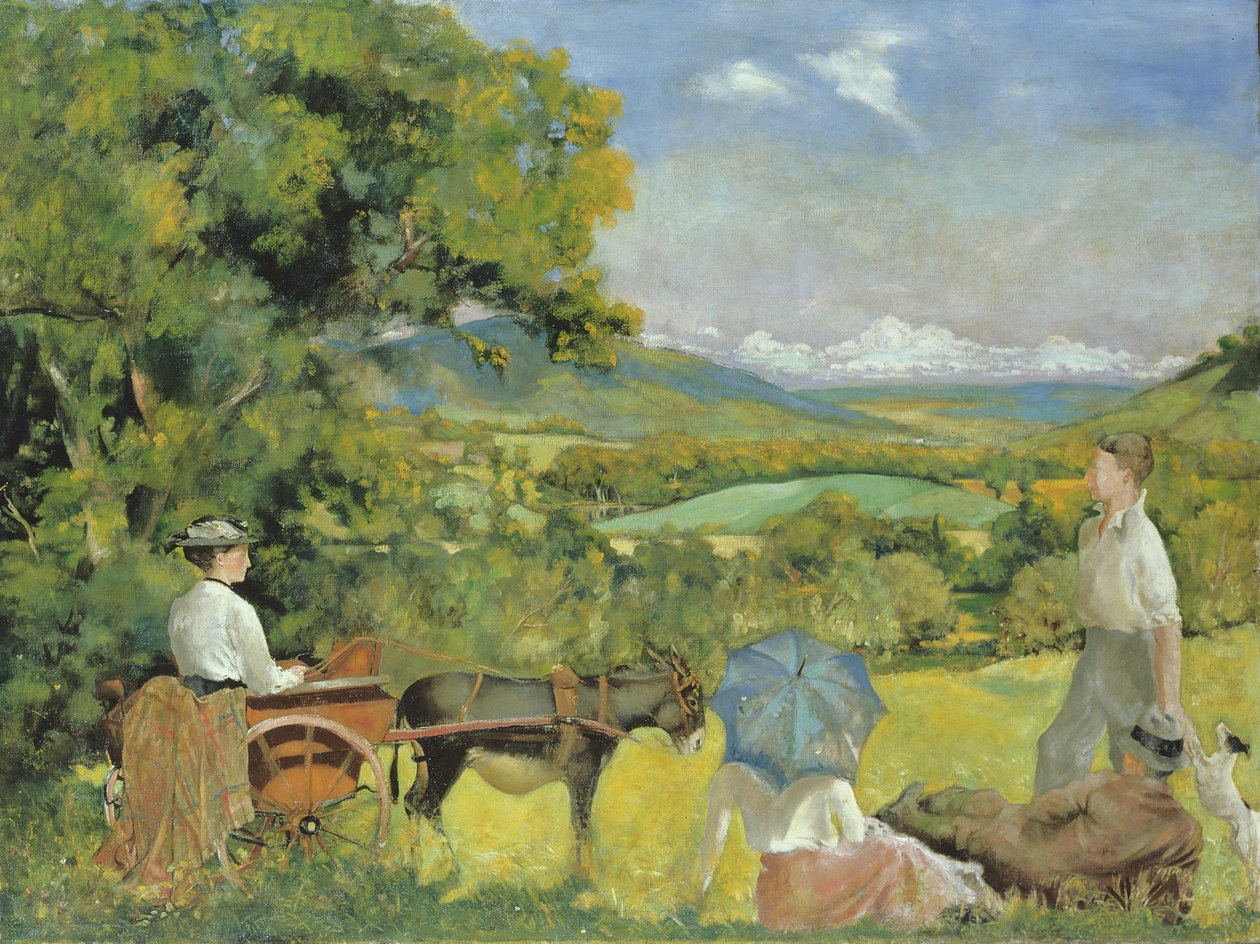 Landschap met een Vrouw in een Ezelkar door Thomas Tennant Baxter