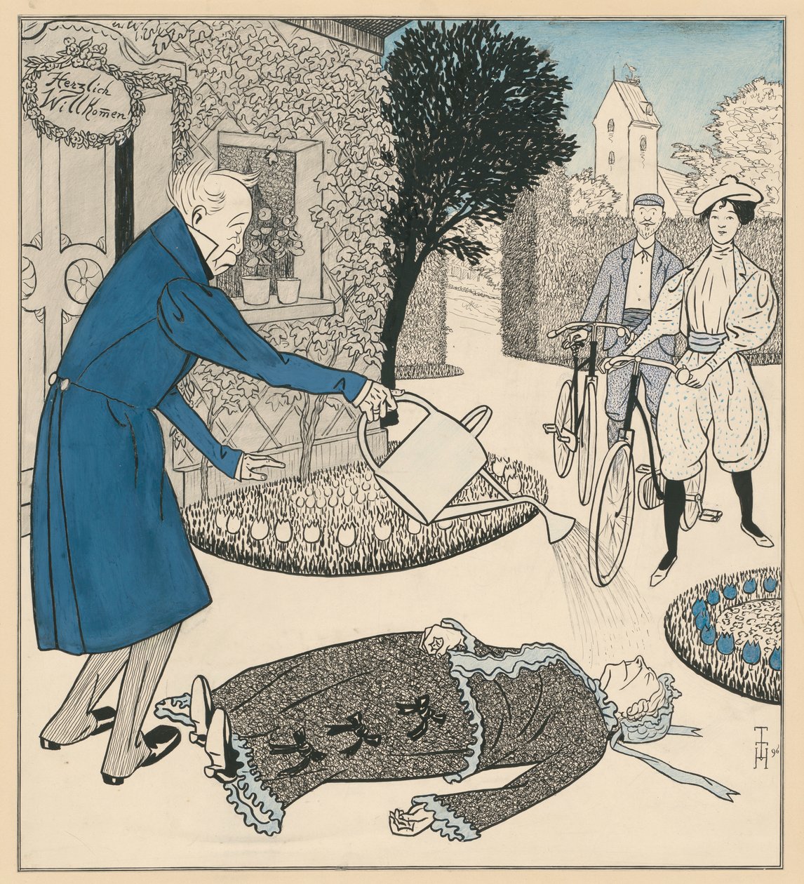De moderne vrouw of een bezoek aan de pasgetrouwden door Thomas Theodor Heine