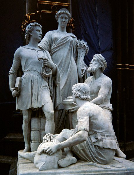 Handel, beeldengroep van het Albert Memorial, voltooid in 1876 door Thomas Thornycroft