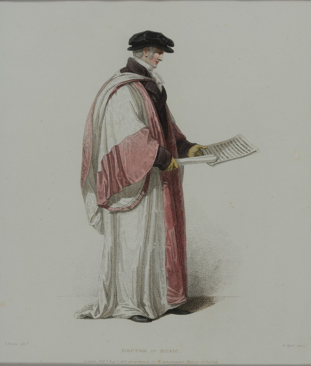 Doctor in de muziek, gegraveerd door J. Agar, gepubliceerd in R. Ackermann