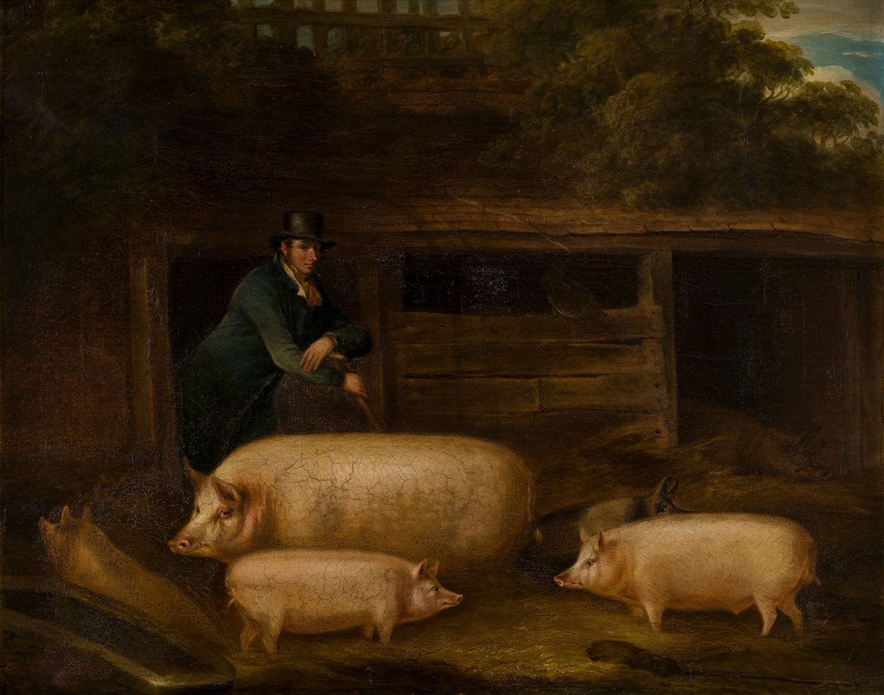 Harry Green, varkenshouder, met zijn varkens in een hok, ca. 1794-1843 door Thomas Weaver