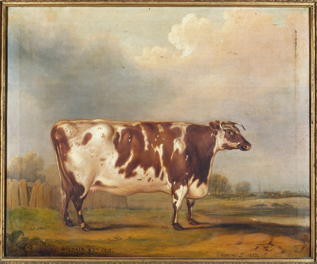Wildair, een achtjarige vaars in een rivierlandschap, 1827 door Thomas Weaver