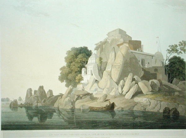 Z.W. uitzicht op de Fakeers Rock in de rivier de Ganges nabij Sultaungunge, plaat 61 uit 
