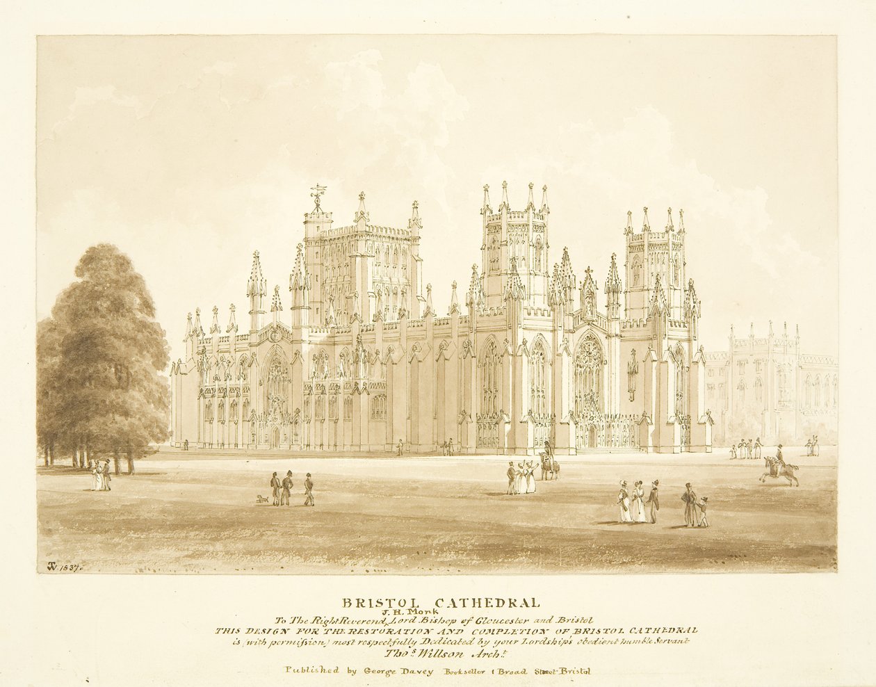 Ontwerp voor Restauratie en Voltooiing van de Kathedraal van Bristol door Thomas Willson
