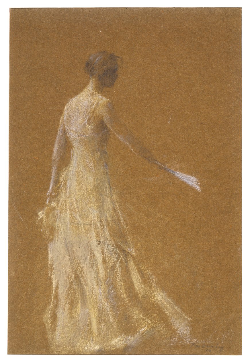 Dame in het geel door Thomas Wilmer Dewing