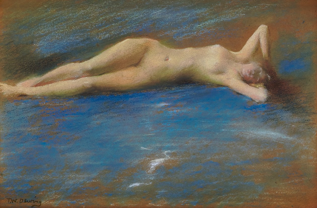 Liggend naakt van een meisje door Thomas Wilmer Dewing
