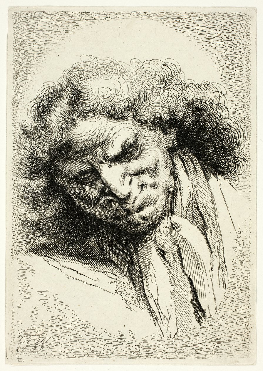 Hoofd van een slapende oude man door Thomas Worlidge