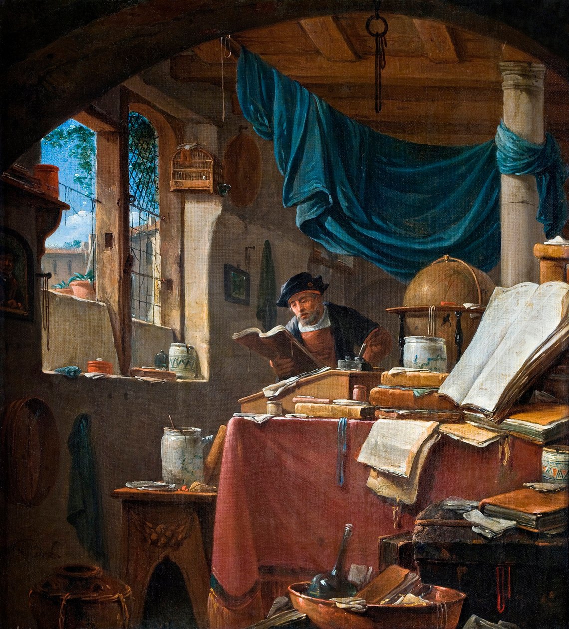Een geleerde in zijn studeerkamer door Thomas Wyck