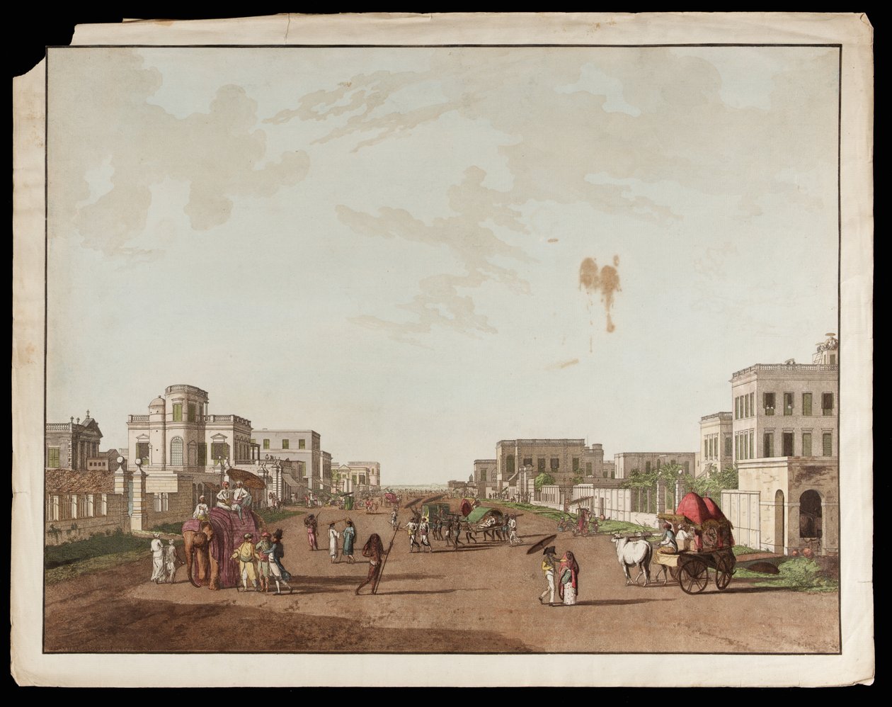 Old Court House Street, Zicht naar het Zuiden vanuit de Uitzichten van Calcutta door Thomas und William Daniell