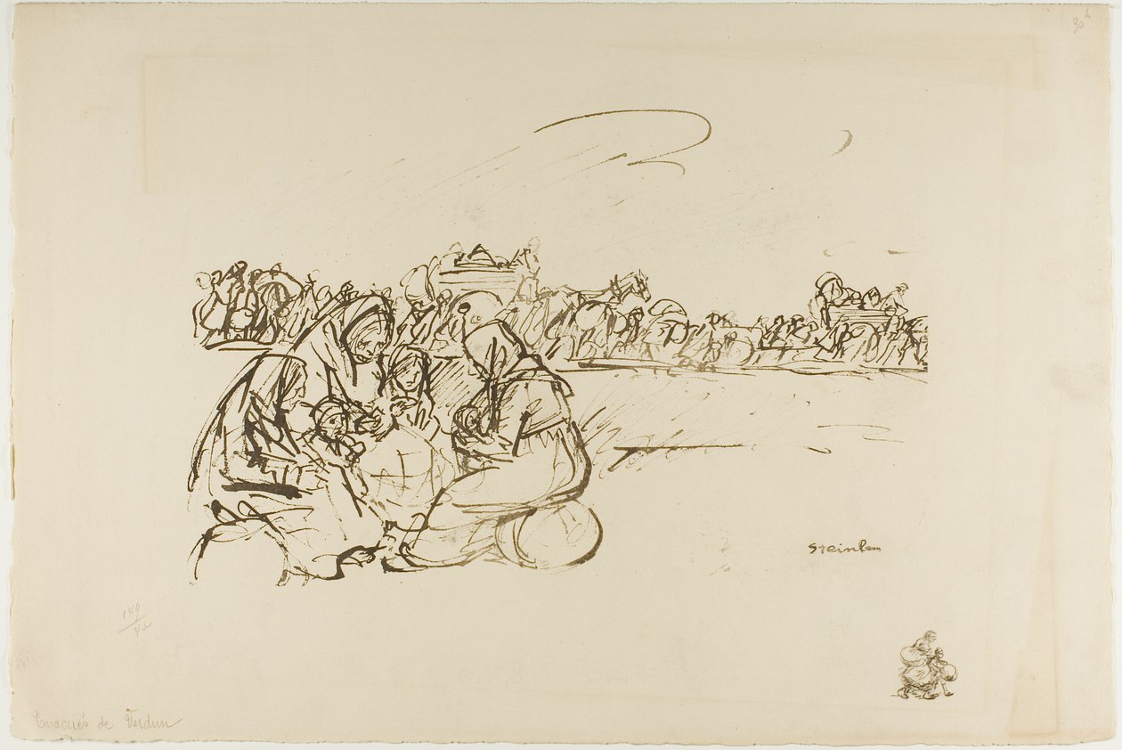 Evacuees uit Verdun, plaat dertig uit Actualités door Théophile Alexandre Pierre Steinlen