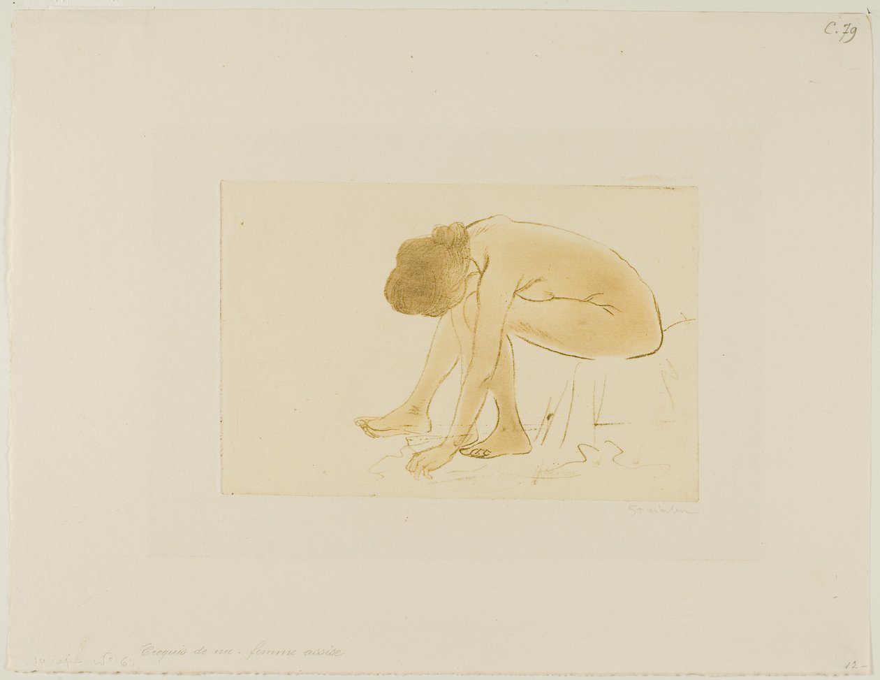 Zittende vrouw die haar voeten afveegt door Théophile Alexandre Pierre Steinlen