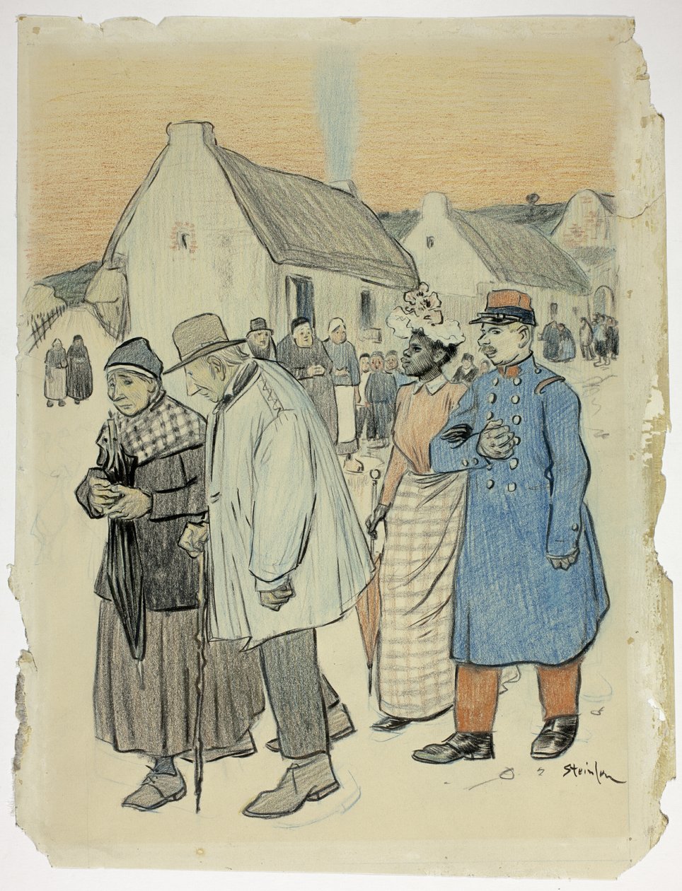 Straatbeeld met twee koppels door Théophile Alexandre Pierre Steinlen