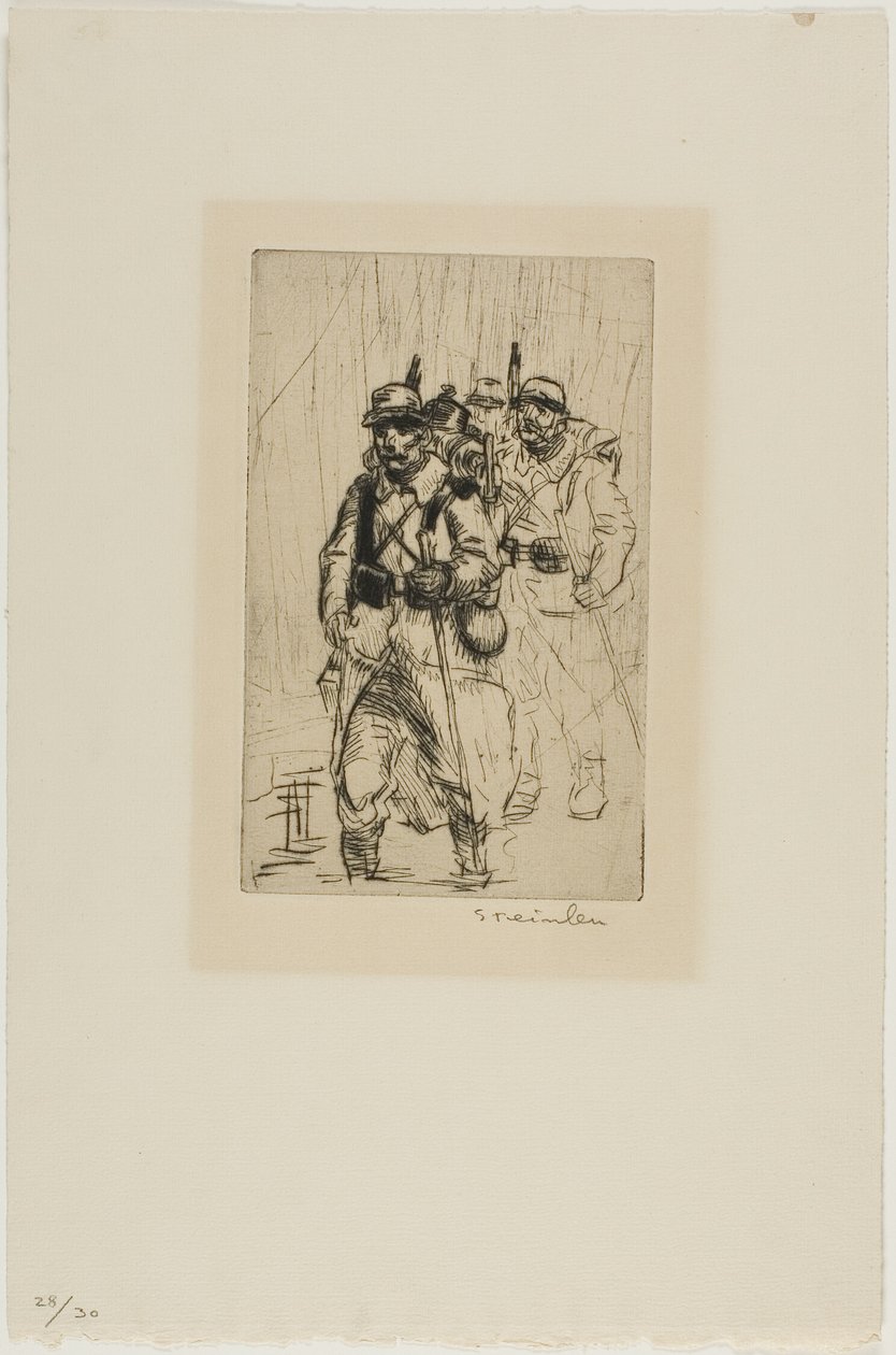 Drie wandelende soldaten door Théophile Alexandre Pierre Steinlen