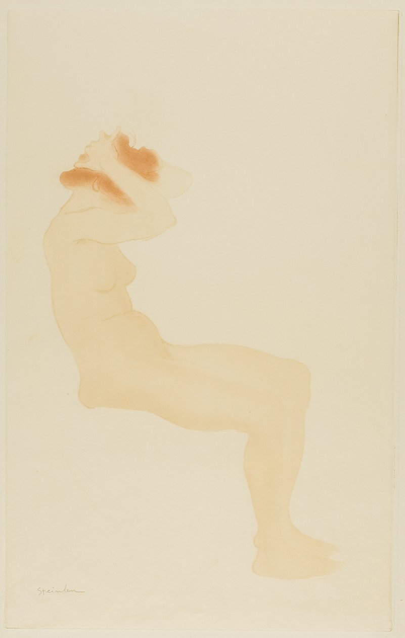 Vrouw in profiel die haar haar doet door Théophile Alexandre Pierre Steinlen