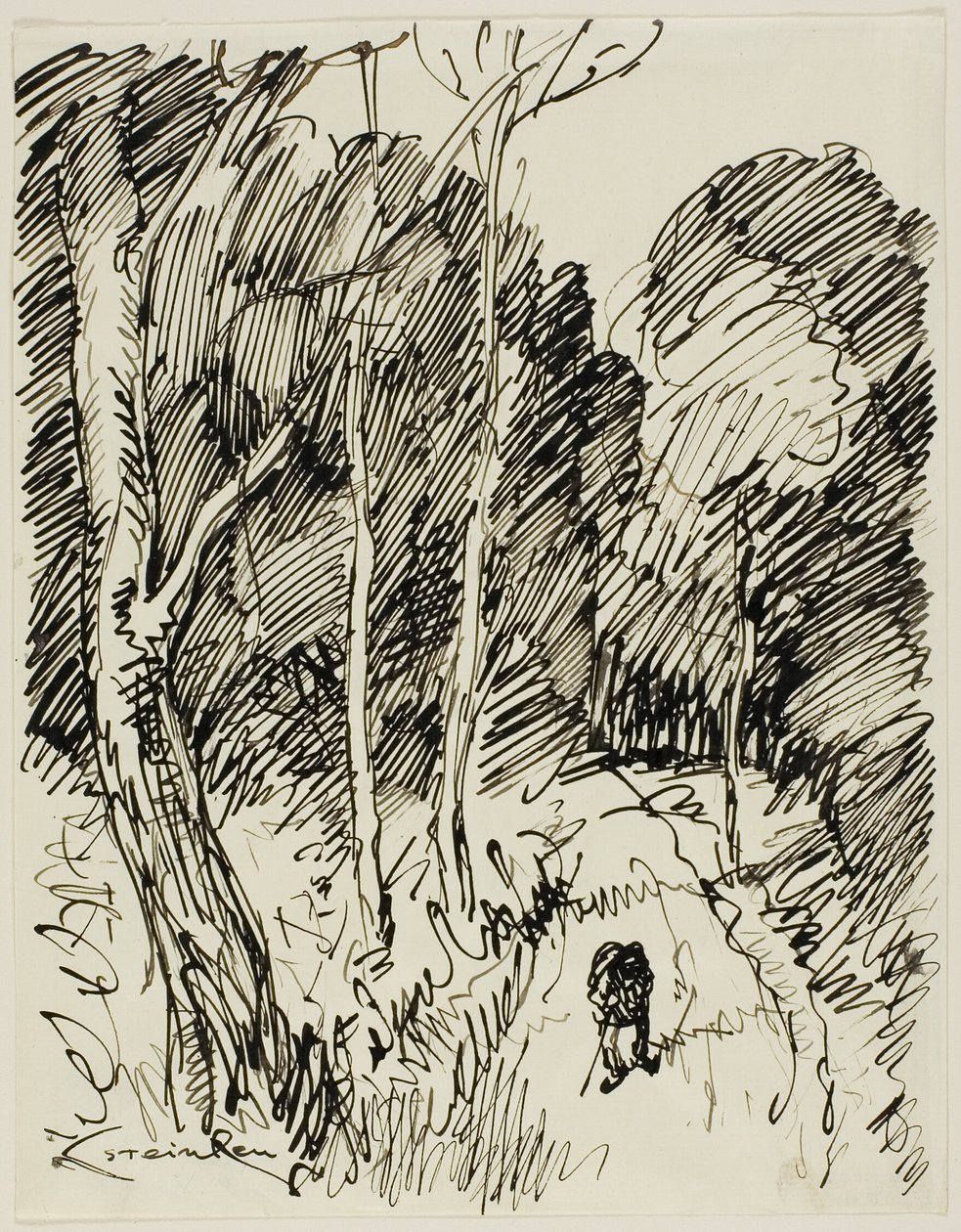 Boslandschap met zwerver door Théophile Alexandre Pierre Steinlen