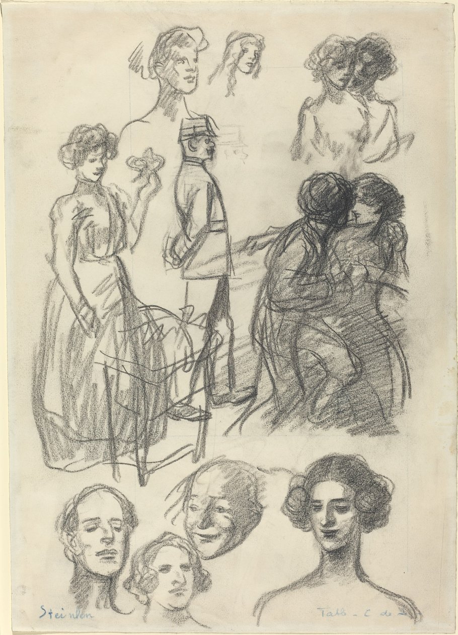 Schetsen voor "Liefhebbers op een Bank" door Théophile Alexandre Steinlen
