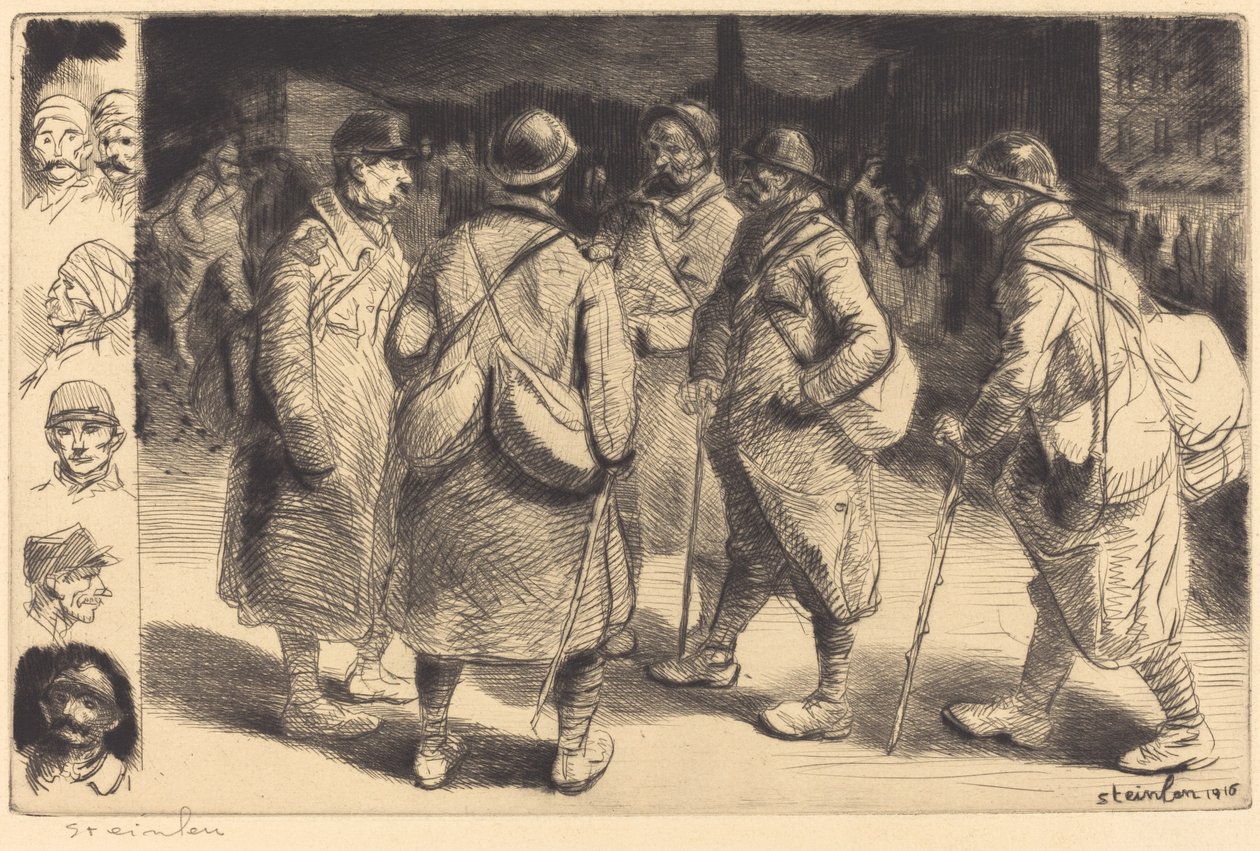 Soldaten met verlof - Nachtelijke scène Permissionnaires - Effet de Nuit, 1916 door Théophile Alexandre Steinlen