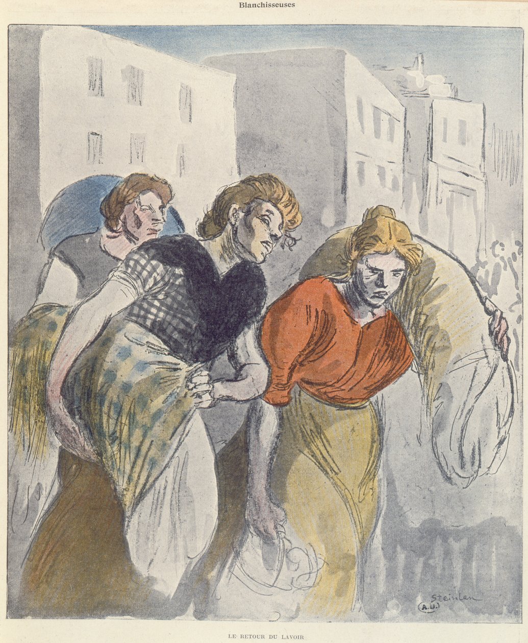 De Wasvrouwen die Terugkeren van het Washuis, eind 19e eeuw door Théophile Alexandre Steinlen