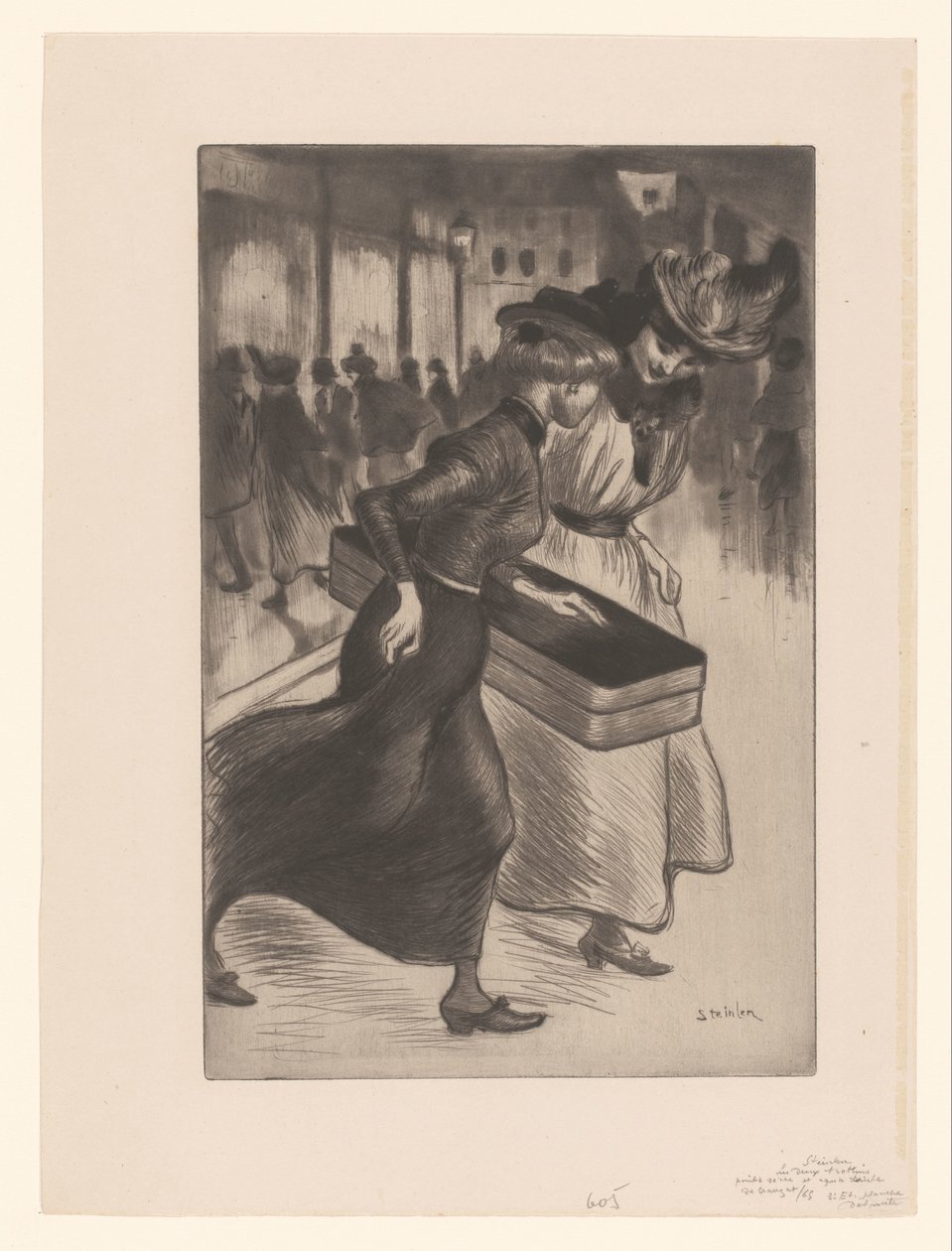 Twee wandelende vrouwen op straat door Théophile Alexandre Steinlen
