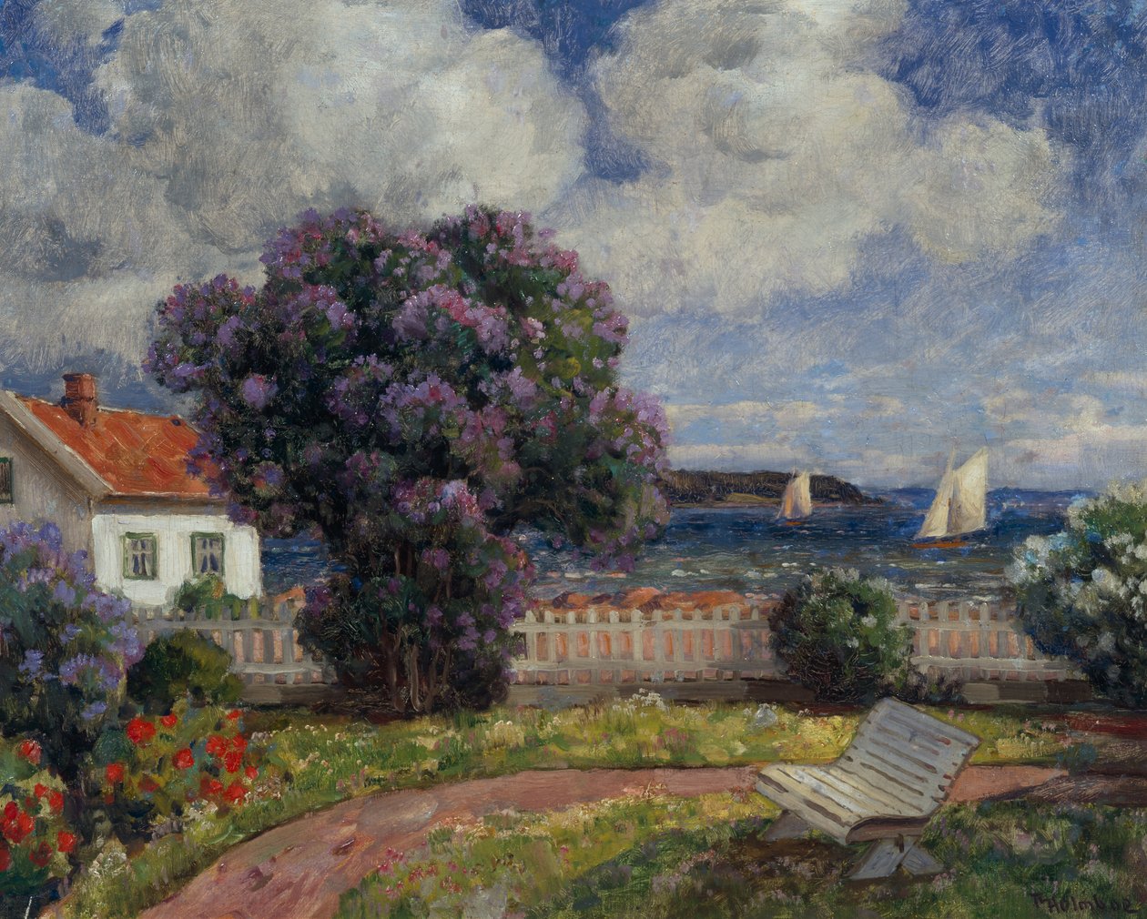 Kustlandschap met bloeiende sering door Thorolf Holmboe