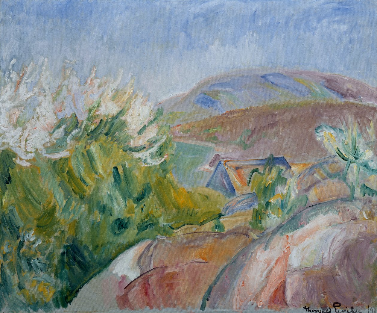 Lente met witte fruitboom door Thorvald Erichsen